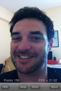 Lucas Kanade Optical Flow for the iPhone - Head still, showing dots